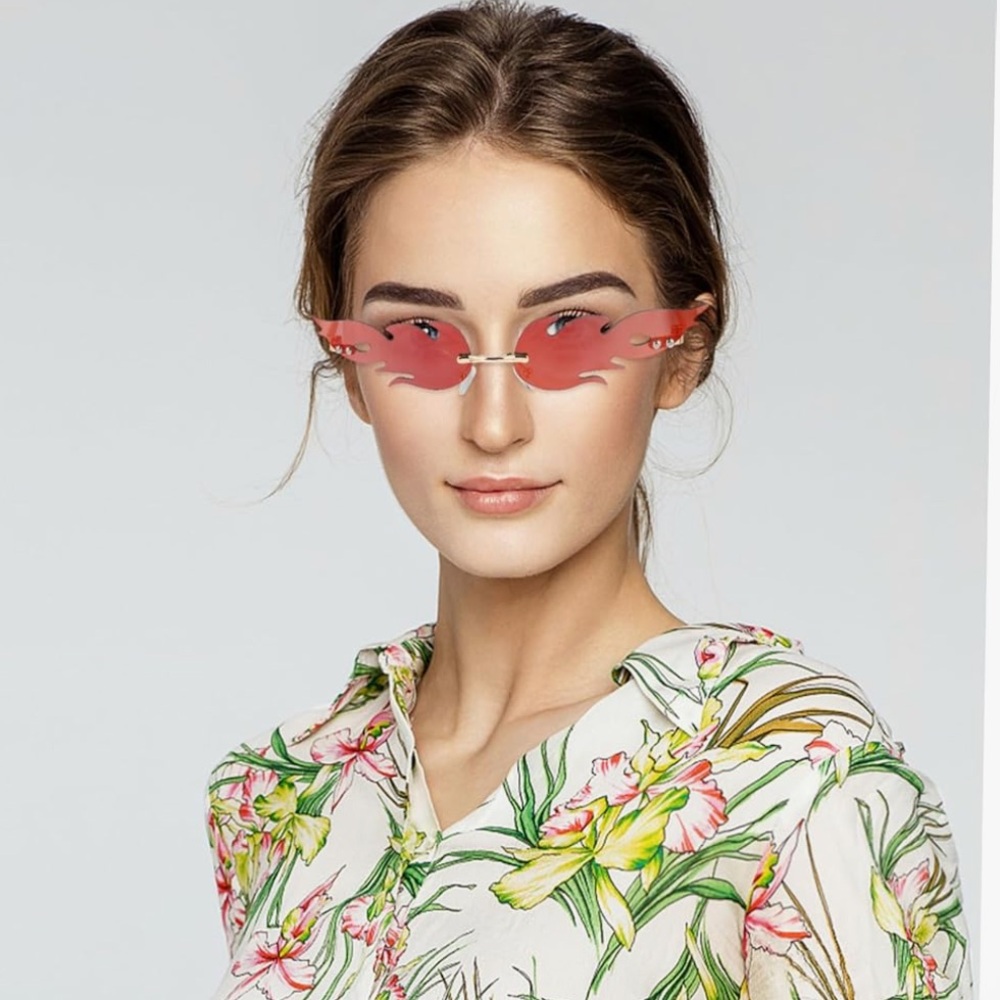 Women's Pink Flame Rimless Sunglasses - Stylish Summer Accessory